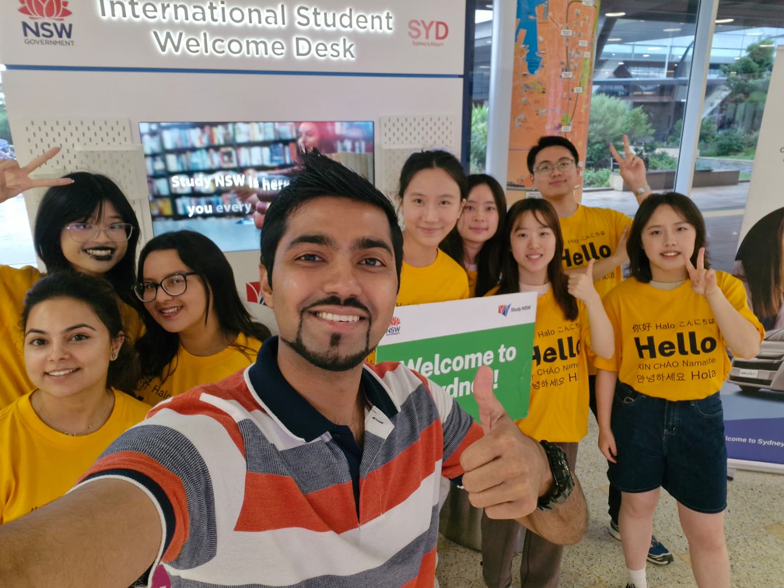 Shiva International Student Welcome Desk at Sydney International Airport (T1), where I had the opportunity to support and guide new volunteers.
